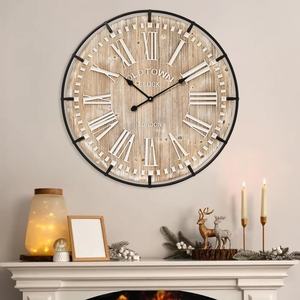 Grande horloge murale rustique en bois et métal à piles de 20 pouces pour le bureau, la cuisine, la chambre et le salon. - Product Image 2