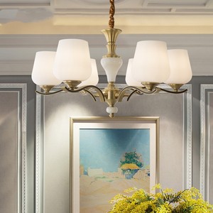 Lusso soggiorno lampadario in ottone giada luce pendente villa grande soffitto rotondo lampada a sospensione camera da letto illuminazione retrò classica - Product Image 5
