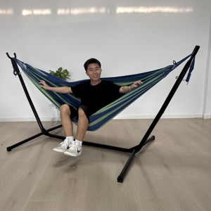 AOXU Hamac <span class=keywords><strong>de</strong></span> camping en plein air, tente <span class=keywords><strong>de</strong></span> lit en toile <span class=keywords><strong>de</strong></span> coton avec support, chaise avec pochette <span class=keywords><strong>de</strong></span> transport, hamac pliant avec cadre - Product Image 1