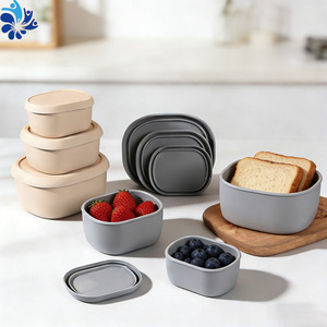 Oval Silicone <b>Lunch</b> Box <b>Set</b> 200ml 300ml 600ml Food Grade High Temperature Resistant Camping Outdoor Storage Container - Product Image 1