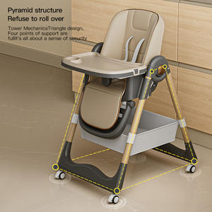 Trona Plegable Ajustable para Niños de 6 Meses en Adelante, Multifuncional con Bandeja y Cesta de Almacenamiento, Estructura Piramidal Segura - Product Image 1