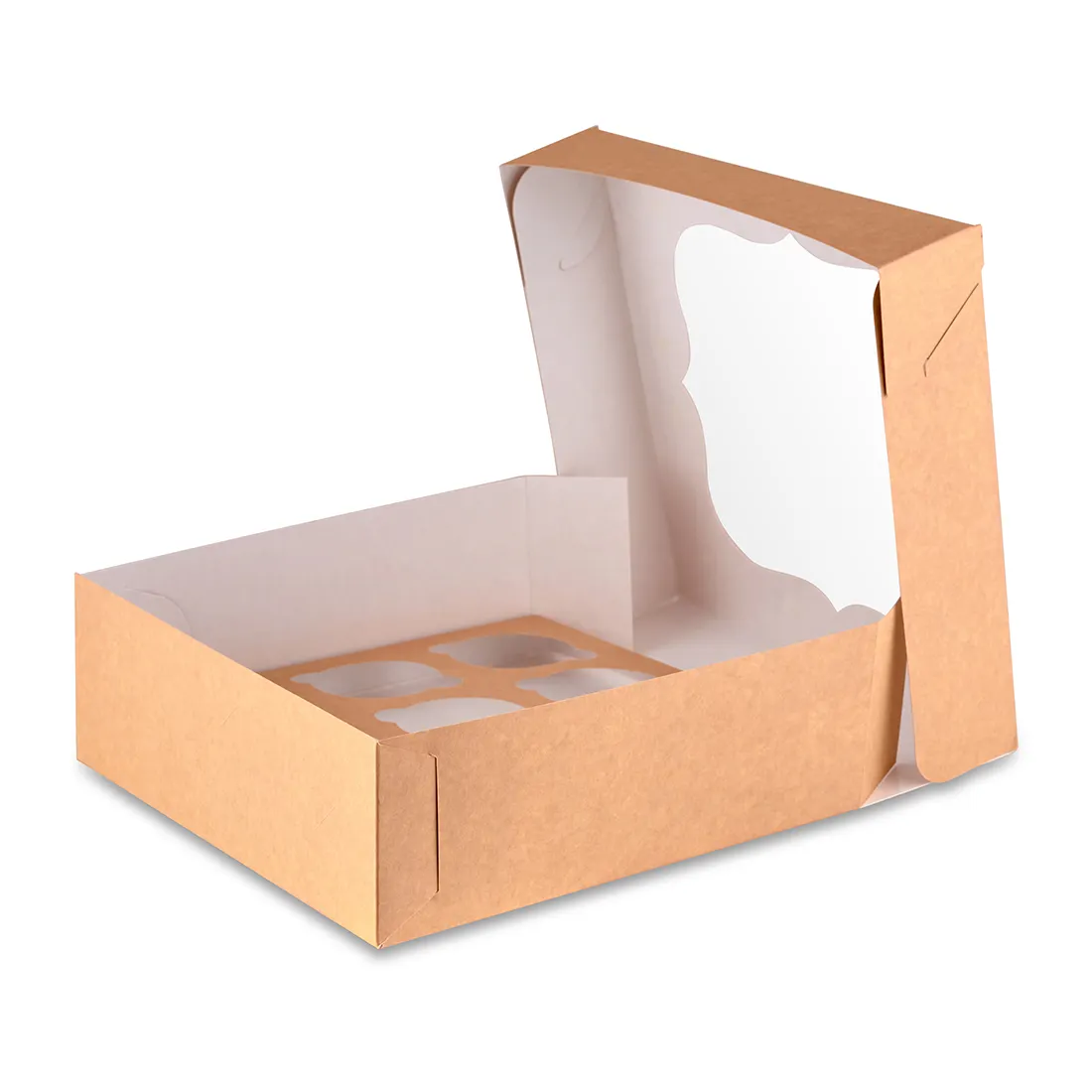 Wholesale hot sale brown white kraft folding handle cake packaging box paper bakery box with clear PVC window
