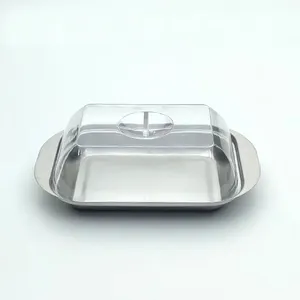 High Quality Stainless Steel Butter Plate with Plastic Lid Multifunctional Butter Dish with Lid Cover