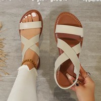 Sandales plates d'été pour femmes, style classique, à bout ouvert, avec bande élastique, pour la marche en extérieur