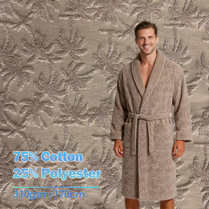 Tissu en jacquard uni en coton 75% et polyester 25%, tricoté en éponge, 310 g/m², antistatique, respirant, évacuant l'humidité, peignoirs de bain, plage, filles - Product Image 1