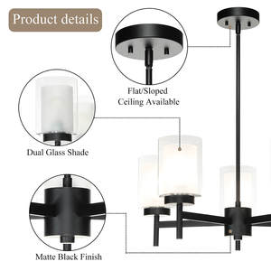 ETL Living Room Glass Modern Chandelier Black Iron Hanging Pendant <strong>Light</strong> for <strong>Kitchen</strong> - Product Image 4