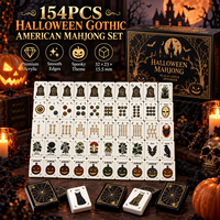 Ensemble de Mahjong Américain Gothique d'Halloween 160 Pièces, Tuiles en Acrylique Premium, Motif Toile d'Araignée, Joker Citrouille, Cadeau pour Fête Familiale