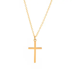 18k bersih cocok emas 18K berlapis baja nirkarat minimalis perhiasan salib religius liontin kalung wanita