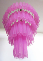 Énorme lustre vintage en verre de Murano en soie fuchsia rose de haute qualité