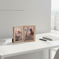 Cadre photo double articulé en bois de chêne naturel, bord intérieur blanc, pliable, pour bureau, 4x6 5x7, vente en gros pour la maison et le bureau