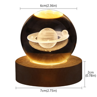 Visualisation créative en cristal 3D Système solaire visuel Nébuleuse de Saturne Lune USB RGB Cadeau d'ambiance coloré Lampe de table de chevet