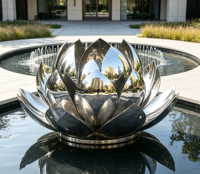 Sculpture florale en acier inoxydable 304 poli miroir, grande œuvre d'art en métal en forme de lotus pour jardin, décoration paysagère extérieure