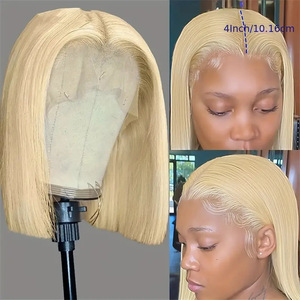 Peluca rubia corta con frente de encaje para mujer, peluca de moda completa, natural y recta, modelo 45 - Product Image 3