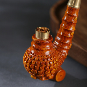Dragon Blood Golden Silk Bamboo Pipe Bent Type Portable Men's Smoking Pipe With Copper Mouthpiece And Filter - Product Image 2