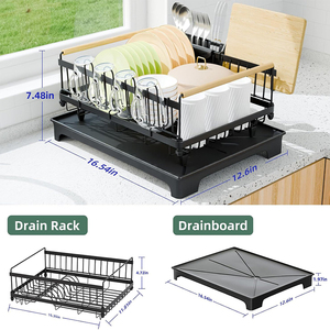 Organizador de utensilios de <span class=keywords><strong>cocina</strong></span> negro de tendencia Simple extraíble, bandeja para cubiertos, escurridores de platos, estante de secado de platos con bandeja de goteo - Product Image 4