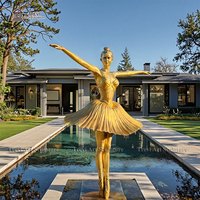 Statue de ballerine grandeur nature en bronze doré, sculpture de danseuse de ballet pour extérieur, art moderne, décoration de jardin, villa, piscine
