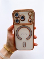Étui de téléphone magnétique transparent avec placage diamanté brillant pour iPhone 18 Pro, TPU souple transparent avec protection de l'objectif de l'appareil photo