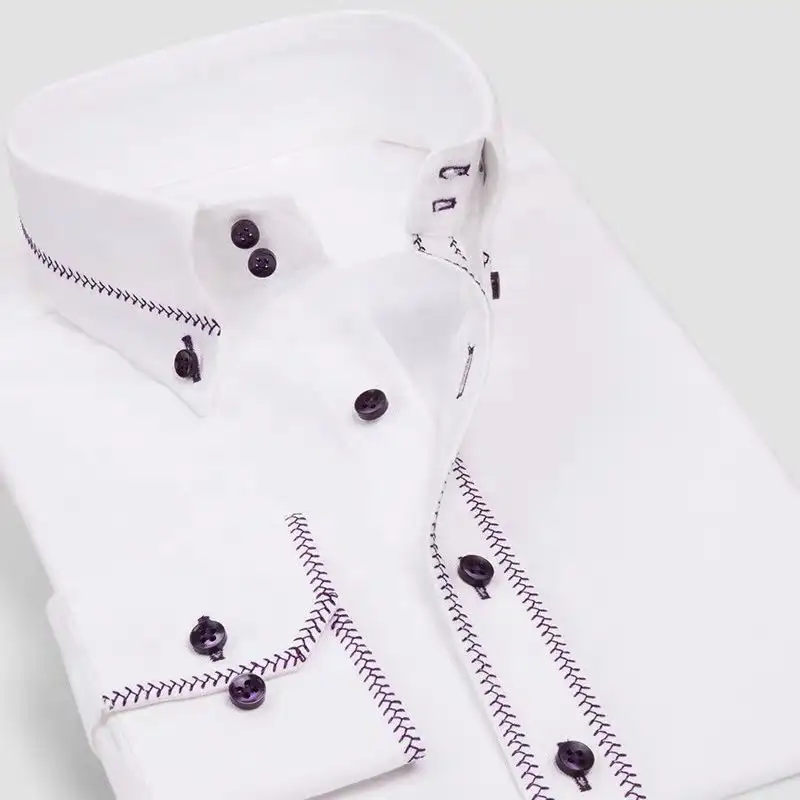 Camisa de algodón de manga larga para hombre, camisa personalizada con botones dorados e hilos de lujo, 2021