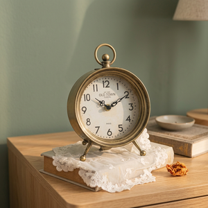 Horloge de bureau mécanique vintage en laiton style ancien, alarme circulaire de table - Product Image 2