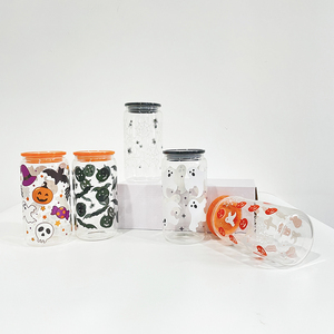 Tasse en <span class=keywords><strong>verre</strong></span> borosilicaté <span class=keywords><strong>de</strong></span> 16oz pour Halloween, décoration <span class=keywords><strong>de</strong></span> toile d'araignée <span class=keywords><strong>avec</strong></span> couvercle sans BPA, <span class=keywords><strong>paille</strong></span> pour cadeau d'Halloween - Product Image 1