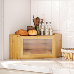 Bamboo Bread Box Rectangle With Glass Door Freshness Preservation <b>Kitchen</b> Storage For Bread And Pastries - Product Image 4