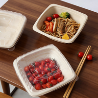 Boîte à lunch jetable en pulpe, boîte à emporter, nourriture légère, salade, soupe, nouilles, bol carré, vaisselle biodégradable, 450 ml D888