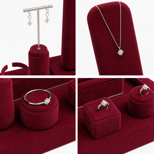 Zebopak Burgundy <b>Red</b> Velvet Jewelry Display Set with Necklace Bust T Bar Earring Ring Cone <b>Bracelet</b> Cuff Chain Tray Manufacturer - Product Image 3