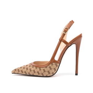 Sandalias de tacón alto con correa trasera y hebilla, personalizables de fábrica con logo, OEM, ODM, parte superior de fibra superfina, diseño hueco, a la moda. - Product Image 4