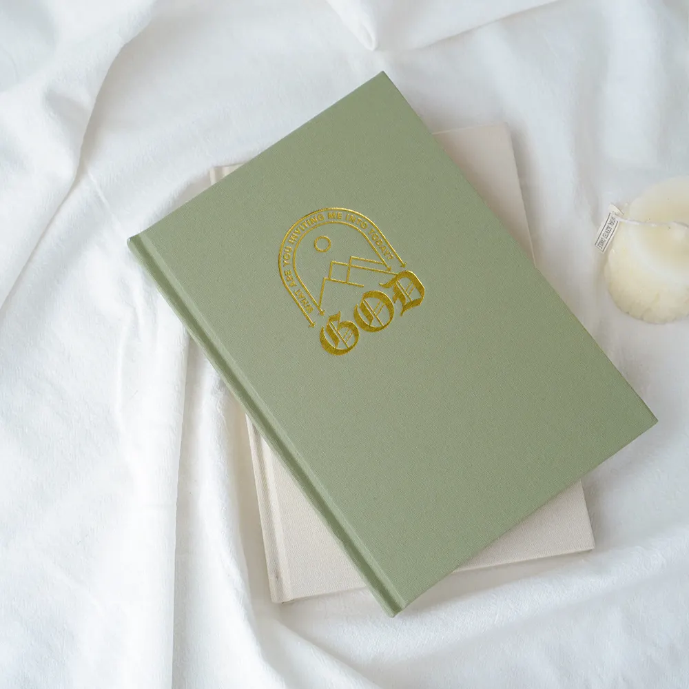 Diario di stampa personalizzato all'ingrosso con copertina rigida in tessuto di lino con Logo A5 God Journal quaderno di scrittura