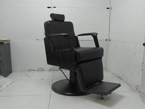 Fauteuil de barbier hydraulique noir en cuir PU, inclinable, mobilier moderne pour salon de coiffure, hauteur réglable, base ronde avec repose-pieds - Product Image 3
