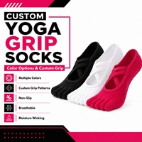 Chaussettes de Pilates personnalisées pour femme avec sangles croisées, antidérapantes, pour yoga et ballet, conception OEM, chaussettes de yoga à 5 doigts avec logo