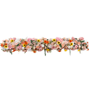 Handmade Dining <b>Table</b> Faux Floral Row Faux Mix Artificial Silk Flower <b>Table</b> Flower <b>Runner</b> for Wedding Home Party Decoration - Product Image 5