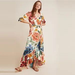 Custom Women Floral Print Dress Manufacturer Customized Clothing Maxi Summer Casual Dresses