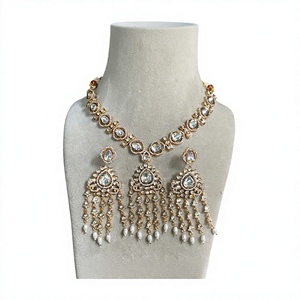 Elegant Brass Necklace & Earrings Set with Luxury American Diamonds for Wedding Anniversary Party & Engagement Gifts - Product Image 4