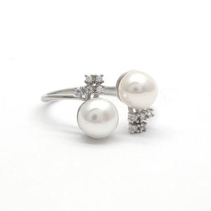 Đồ Trang Sức Mỹ Đôi Ngọc Trai Nước Tươi Với Nhẫn 925 Sterling Bạc Mở Zircon Nhẫn Phụ Nữ Ngọc Trai Cắt Engagement Ring - Product Image 1