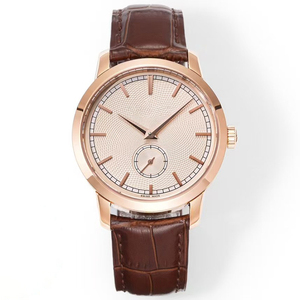 Reloj Mecánico para Hombre con Esfera Guilloché Color Champán, Caja en Oro Rosa, Función de Segundero Pequeño, Nuevo Modelo 2026, Correa de Cuero Marrón - Product Image 1
