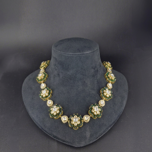 925 Sterling <b>Silver</b> Kundan Polki Necklace Set Luxury Green Nano Crystal <b>Choker</b> Traditional Indian Bridal Jewelry Wholesale Fine - Product Image 1