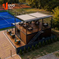 Boutique conteneurisée en kit, terrain de padel, kiosque de vente préfabriqué, structure sportive modulaire, bureau d'accueil, en acier léger certifié CE