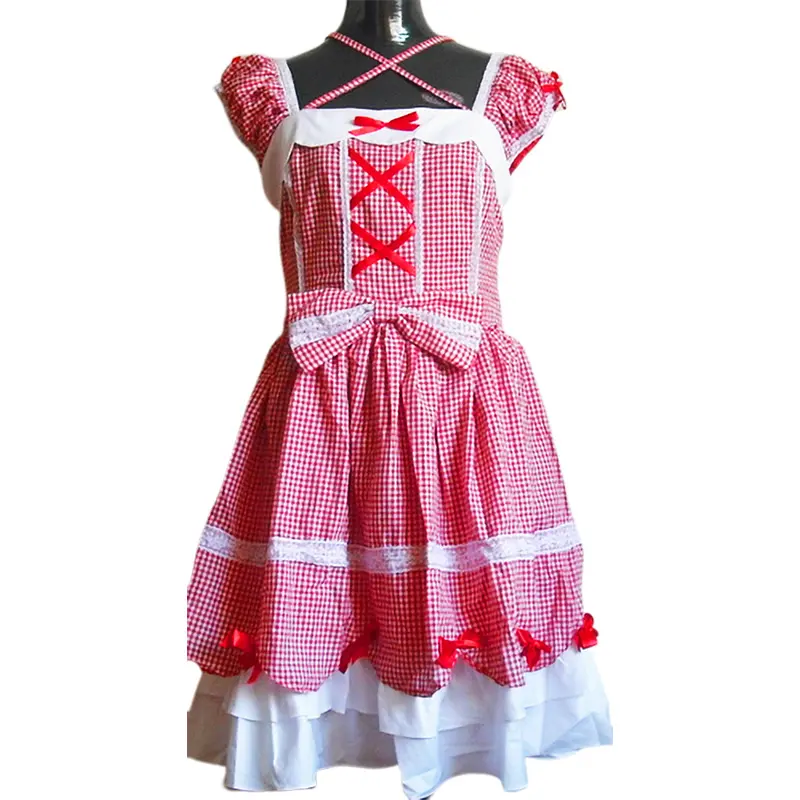 Trang Phục Gợi Cảm Màu Đỏ Trắng Kiểm Tra Bông Dirndl Công Chúa Dress Set Corset Thân Trước Pinafor Lolita Dress