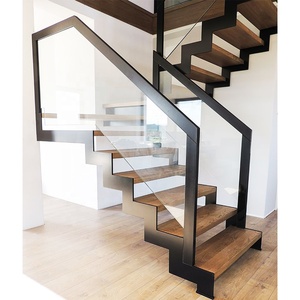 ग्लास रेलिंग डबल बीम सीढ़ी स्टील लकड़ी घर आंतरिक निर्माण सर्पिल सीढ़ी द्वैध मचान सीढ़ी अनुकूलन - Product Image 5