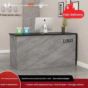 Comptoir d'accueil commercial en bois, minimaliste et moderne, à installation amovible, pour magasin de vêtements, salon de beauté, hôtel, salon de thé au lait - Product Image 5