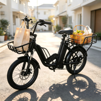 Vélo électrique à 2 roues, 7 vitesses, cadre en acier, batterie au lithium, vélo cargo électrique, double batterie, capacité de charge de 200 kg pour la livraison de nourriture