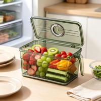 PET Transparante Opbergbox met Ergonomische Handgreep, Deksel & Verwijderbare Afvoerschaal, Stapelbaar, voor Fruit, Groenten, Pantry, Groothandel