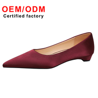 Nouvel Arrivage Chaussures de Banquet Plates Polyvalentes Rétro pour Femmes à Talons Bas en Satin, Bout Pointu et Compensées à Enfiler