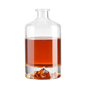 China Hersteller Berg boden Kristall boden 500ml 750ml Leere Glasflasche Für Whisky Whisky Brandy Tequila Gin Rum