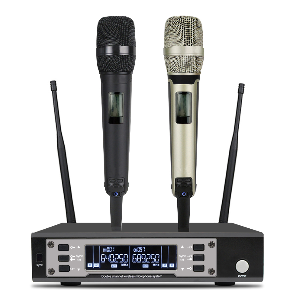 SENWOSI Profession Wireless Microphone System, UHF Handheld Dual Cordless Mic True Diversity Metal Microphones Set, 700ft Range, 2x100 Channels, Auto Scan, Mics for Stage/Studio/Singing/Church