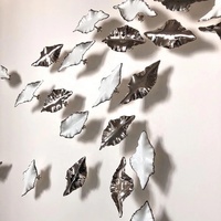 Art mural en céramique moderne en forme de feuille, blanc, doré, argenté, sculpture décorative 3D à suspendre au mur pour la maison, l'hôtel, le restaurant