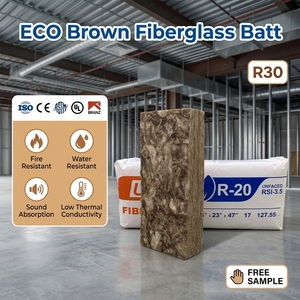 แผ่นฉนวนกันความร้อนใยแก้วสีน้ำตาล ECO สำหรับงานกันไฟมาตรฐาน USA ASTM E84 Class A รุ่น R30 ขนาด 9.5 นิ้ว ปราศจากกลิ่น สำหรับงานฝ้าเพดาน - Product Image 1