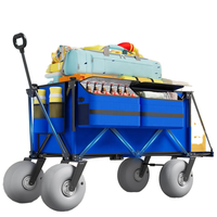 Chariot de plage pliable tout-terrain de 9 pouces avec capacité de charge de 450 lb, robuste, à quatre roues, pour le shopping