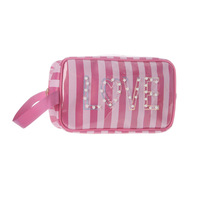 Trousse de toilette rayée en PVC grande capacité avec fermeture éclair, poignée souple, organiseur de maquillage portable pour le voyage